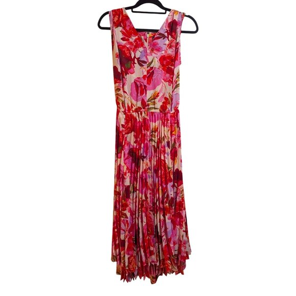 Gorgeous Lane Bryant Floral Pleated Dress Pink Red Size 24 3X Wedding Guest - Picture 2 of 9